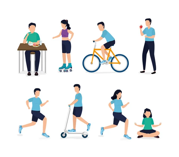 Set of people and healthy lifestyle icons — Stock Vector