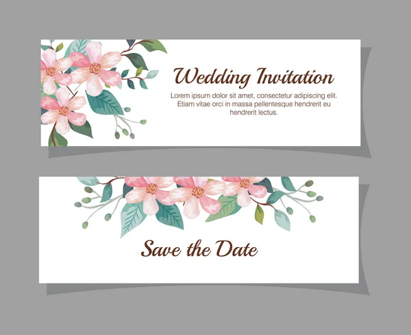 Set wedding invitation cards with flowers decoration — Stock Vector