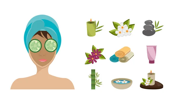 Bundle spa therapy set icons — Stock Vector