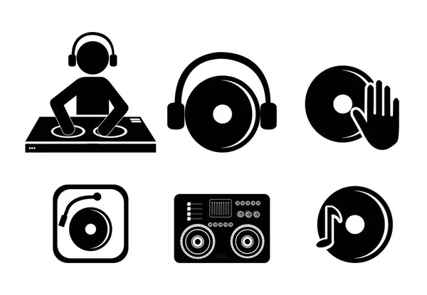 Bundel dj muziek set iconen — Stockvector