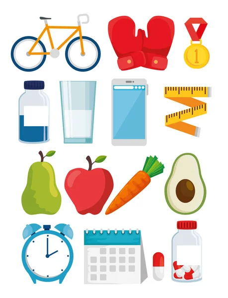 Bundle of healthy lifestyle with icons — Stock Vector