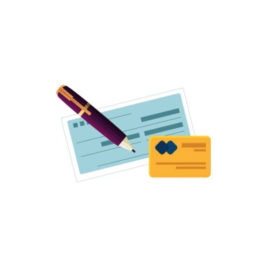 check of bank with pen and credit card clipart