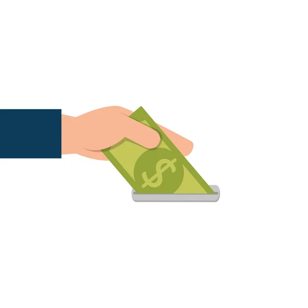 Hand with bill money cash isolated icon — Stock Vector