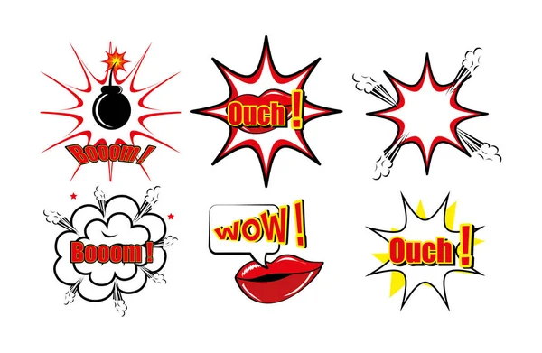 Bundle of expression style pop art — Stock Vector