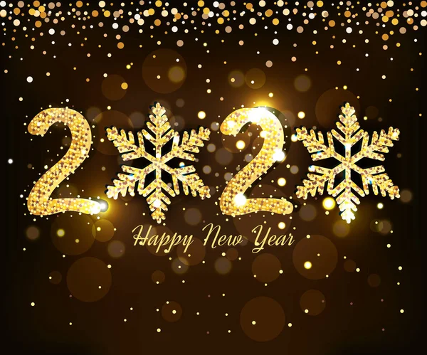 Cartaz de feliz ano novo 2020 com flocos de neve — Vetor de Stock