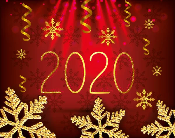 Poster van gelukkig nieuwjaar 2020 met sneeuwvlokken — Stockvector