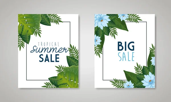 Set of tropical summer sale poster — Stock Vector