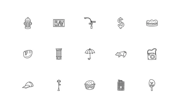 Pacote de ícones de conjunto de cidade nova york — Vetor de Stock