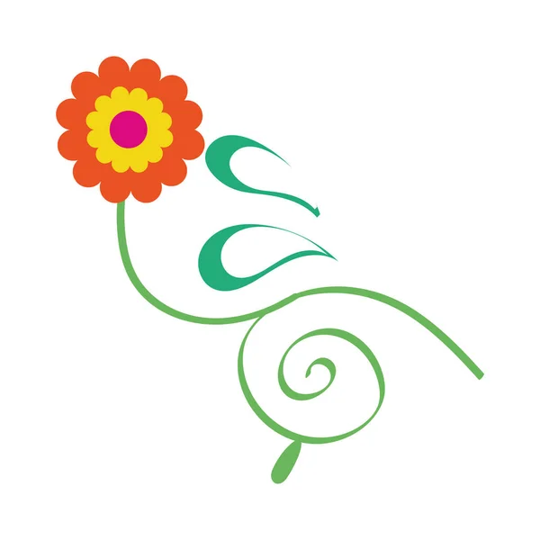 Piękne kwiaty i liście ikona dekoracyjna ogród — Wektor stockowy