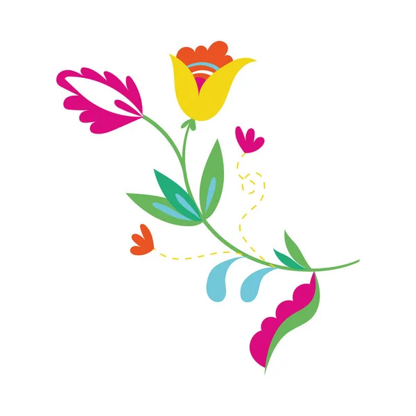 Piękne kwiaty i liście ikona dekoracyjna ogród — Wektor stockowy