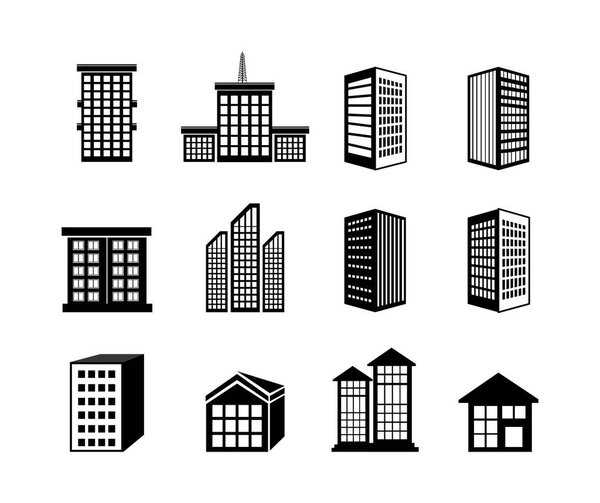 bundle buildings facade isometric icons