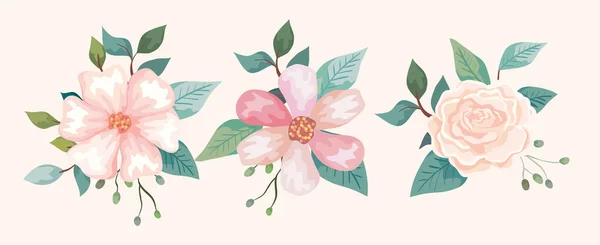 Σετ λουλουδιών με κλαδιά και φύλλα — Διανυσματικό Αρχείο