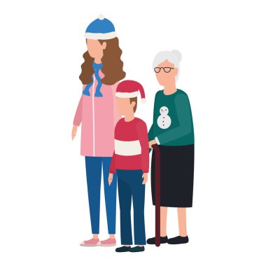 Büyükanne ve kızı ve torunu noel şapkası takıyor.