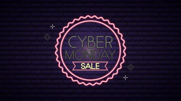 Cyber monday neon light circular label — Stock Video