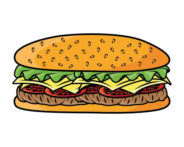 Deliziosa icona hamburger fast food — Vettoriale Stock