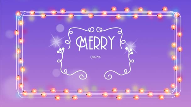 Happy merry christmas card with lights bulbs and lettering — ストック動画