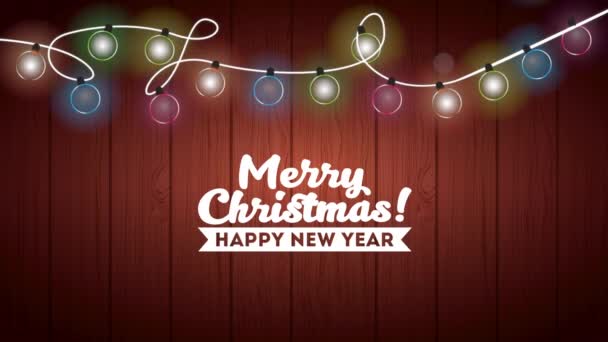 Feliz tarjeta de Navidad feliz con bombillas y letras — Vídeo de stock