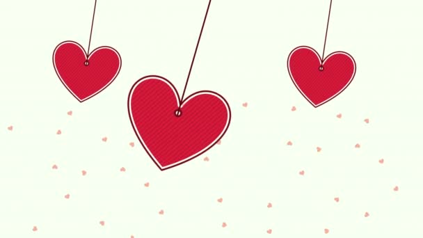 Valentines card with love hearts hanging — ストック動画