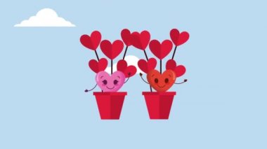 Balonla uçan aşk dolu sevgililer günü kartı. Ateşli karakterler.