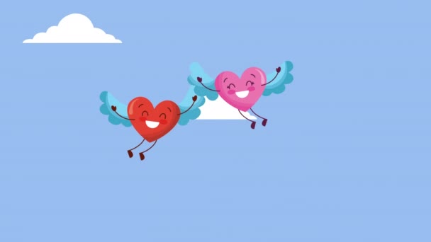 Valentines κάρτα με αγάπη ζευγάρι καρδιές χαρακτήρες — Αρχείο Βίντεο