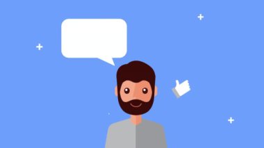 Erkek karakter ve konuşma baloncuğu ile sosyal medya teknolojisi