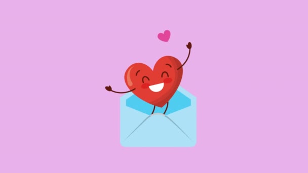 Carte de Saint-Valentin avec coeur d'amour dans le caractère enveloppe — Video