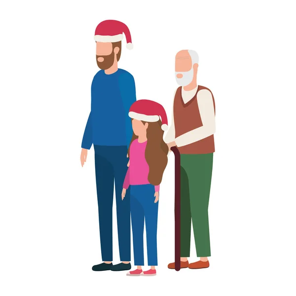 Aranyos nagypapa fiatal fiú és unoka használ karácsonyi kalap — Stock Vector