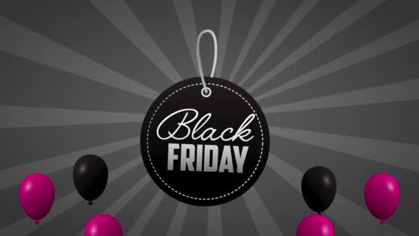Venta negro viernes despacho con globos helio y etiqueta — Vídeos de Stock