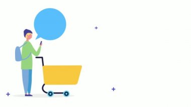 alışveriş sepeti ile akıllı telefon kullanan genç adam