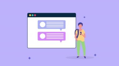 Web sayfası şablonu ile akıllı telefon kullanan genç adam