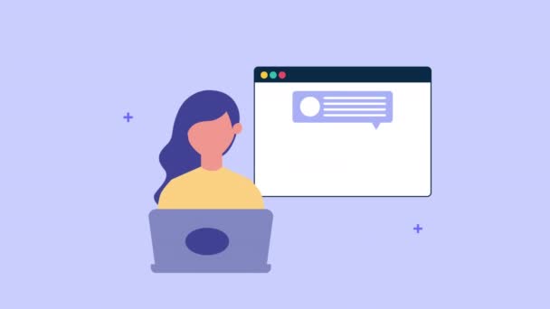Молодая женщина с помощью персонажа ноутбука — стоковое видео