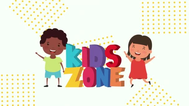 Petit groupe d'enfants interracial avec lettrage de zone pour enfants — Video