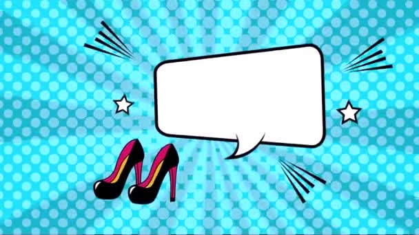 Έκφραση φούσκα ομιλία με παπούτσια τακούνι ποπ τέχνη στυλ — Αρχείο Βίντεο