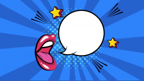 Expression speech bubble with mouth pop art style — Stock Video