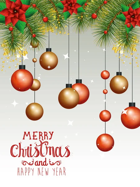 Poster of merry christmas and happy new year with decoration — Stock Vector