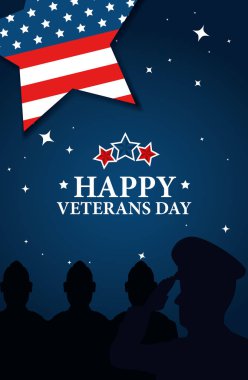 Mutlu gaziler günü, siluet ordu ve bayrak ile kutlanıyor.