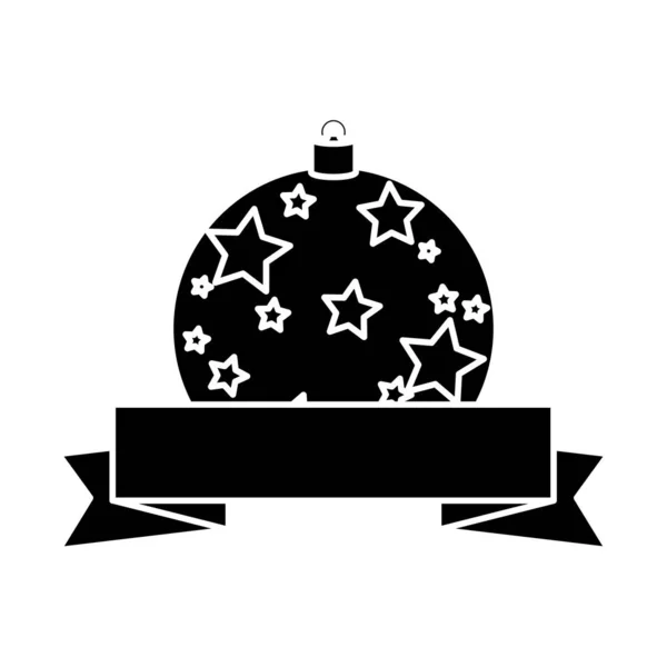 Silhueta de Natal bola com estrelas e fita — Vetor de Stock