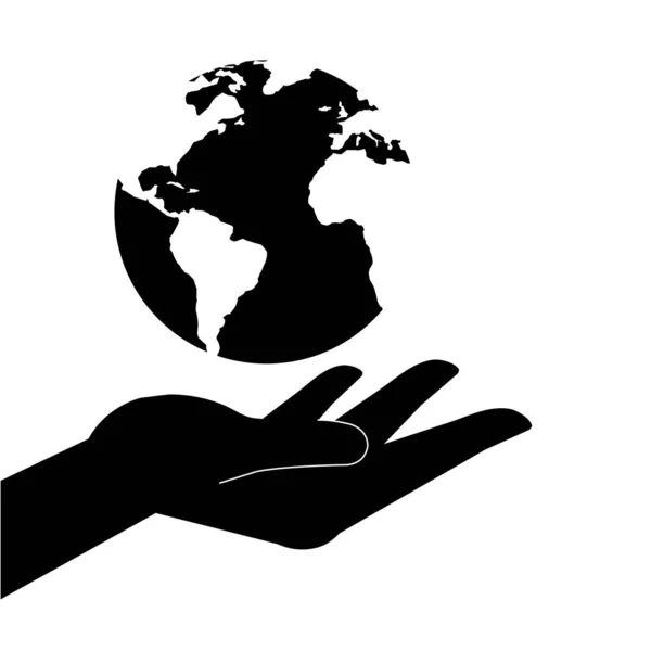 Silueta de la mano recibiendo con el planeta tierra — Vector de stock