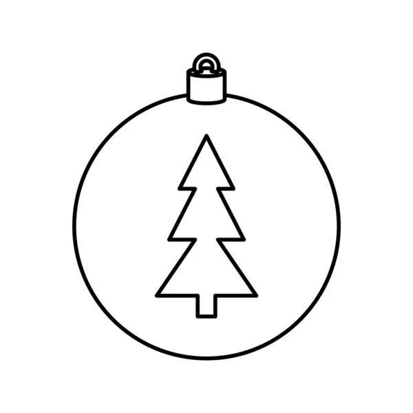Kugel mit Tanne der Weihnachtslinie Stil-Ikone — Stockvektor