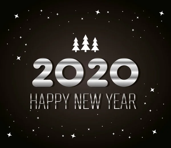 Poster van gelukkig nieuwjaar 2020 met dennenbomen — Stockvector