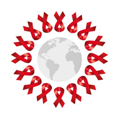 AIDS Gündüz Farkındalığı kurdeleleri ile dünya haritası