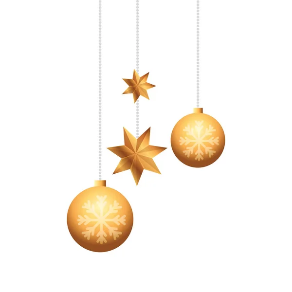 Bolas con estrellas Navidad colgando icono aislado — Vector de stock