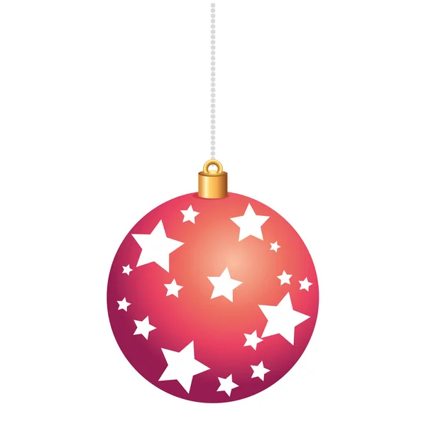 Palla di Natale con stelle appese icona isolata — Vettoriale Stock