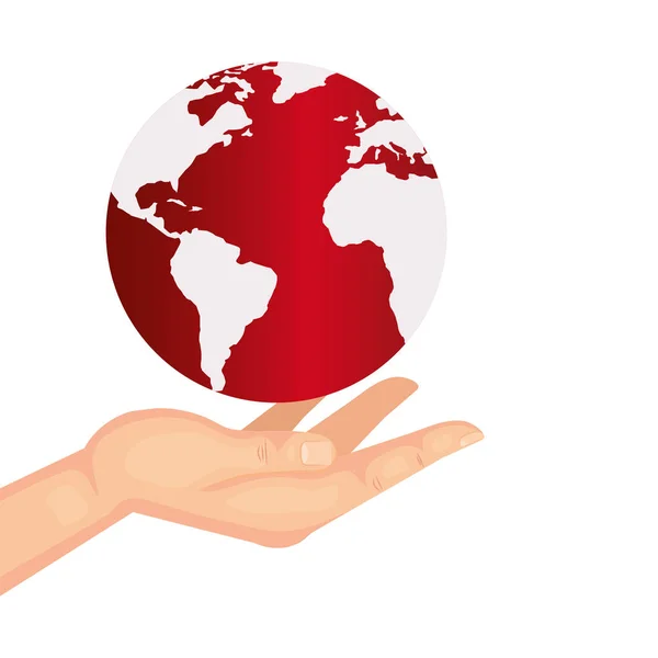 Hand with world planet earth isolated icon — Stock Vector