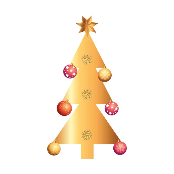 Pine tree christmas with balls isolated icon — ストックベクタ