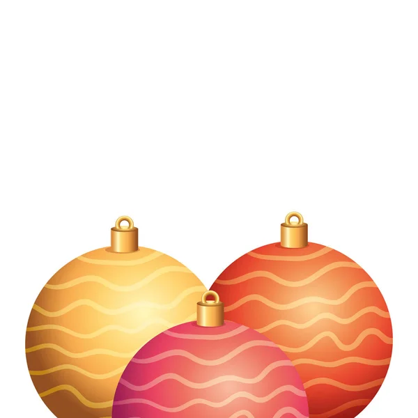 Set of balls christmas decoration isolated icon — Stock Vector