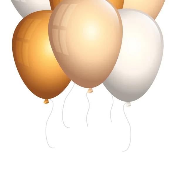 Conjunto de globos helio dorado y blanco — Vector de stock