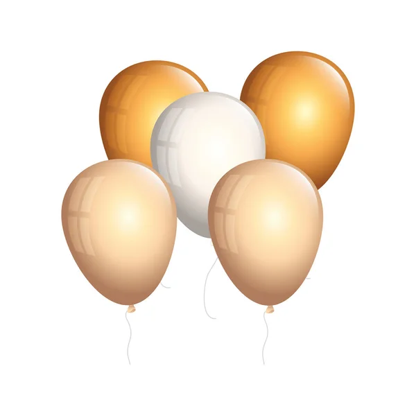 Conjunto de balões de hélio dourado e branco — Vetor de Stock