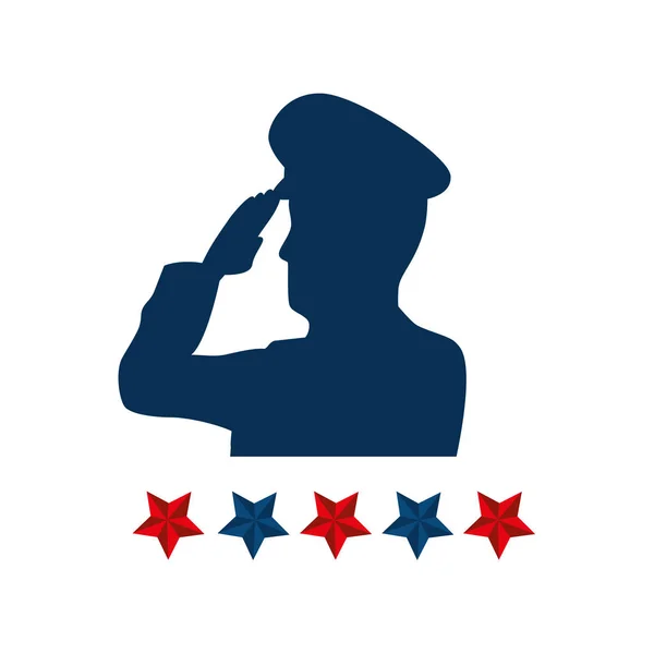 Silueta muže voják Američan s hvězdami — Stockový vektor