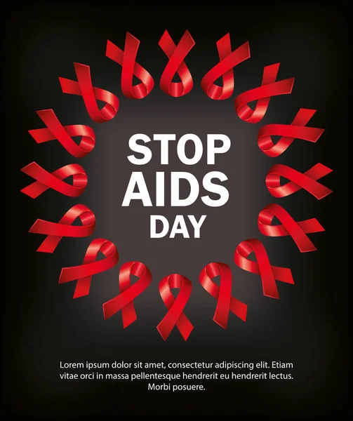 Cartel del día del sida mundial y cintas con marco circular — Vector de stock